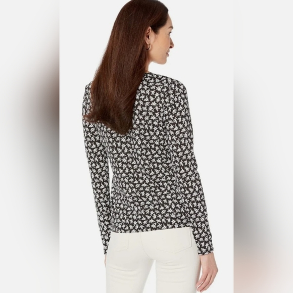 Michael Kors Women's Wrap Blouse Cotton/Modal Black/White Floral 2XL - Picture 12 of 16